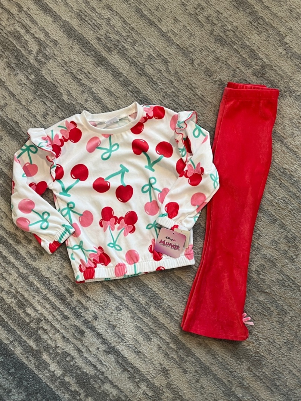 Disney Minnie Mouse Cute Cherry Sweatshirt & Red Leggings Set
